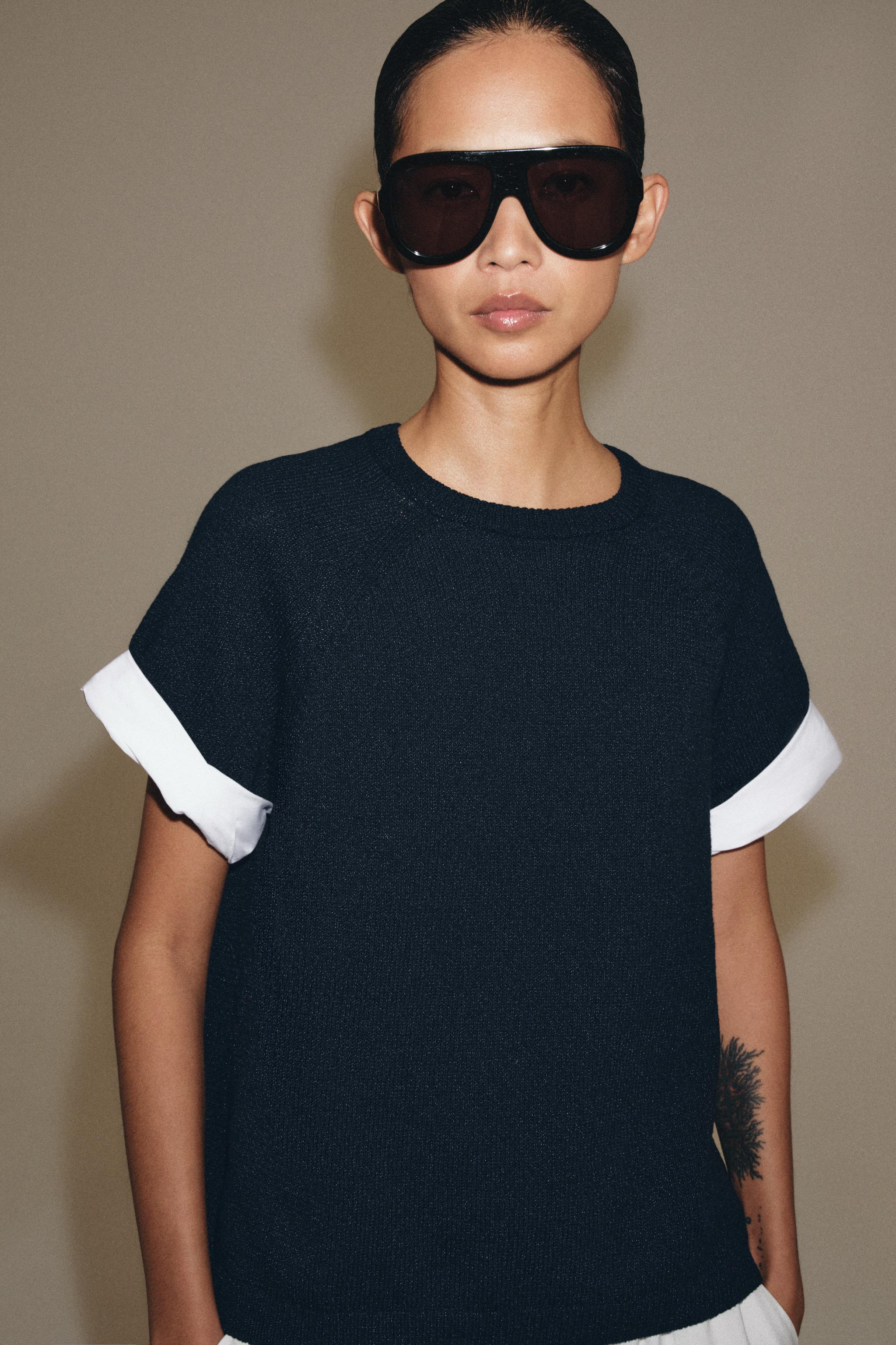 CONTRAST CUFF KNIT JUMPER — Navy blue