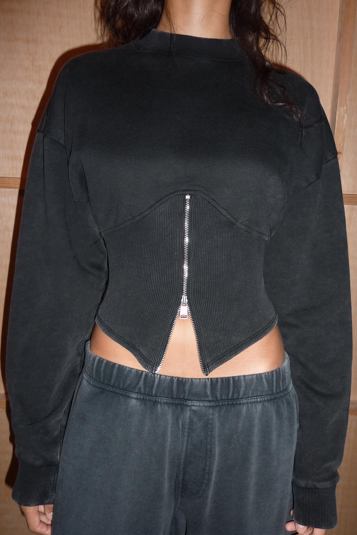 Женская толстовка Zara Washed Effect Corset Zipper, цвет: Тёмный серый — фото 5