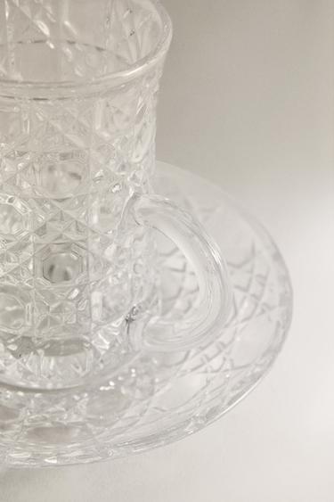 RAISED DESIGN GLASS MUG AND SAUCER - 990 by Zara - Image 2