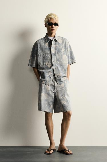 ÁO SƠ MI DÁNG RELAXED FIT HỌA TIẾT HOA HIỆU ỨNG VẢI GIẶT - Màu xanh nhạt từ Zara - Hình ảnh 0