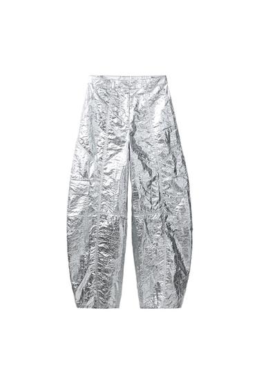 SODČKASTE HLAČE S KOVINSKIM SIJAJEM - Srebro od Zare