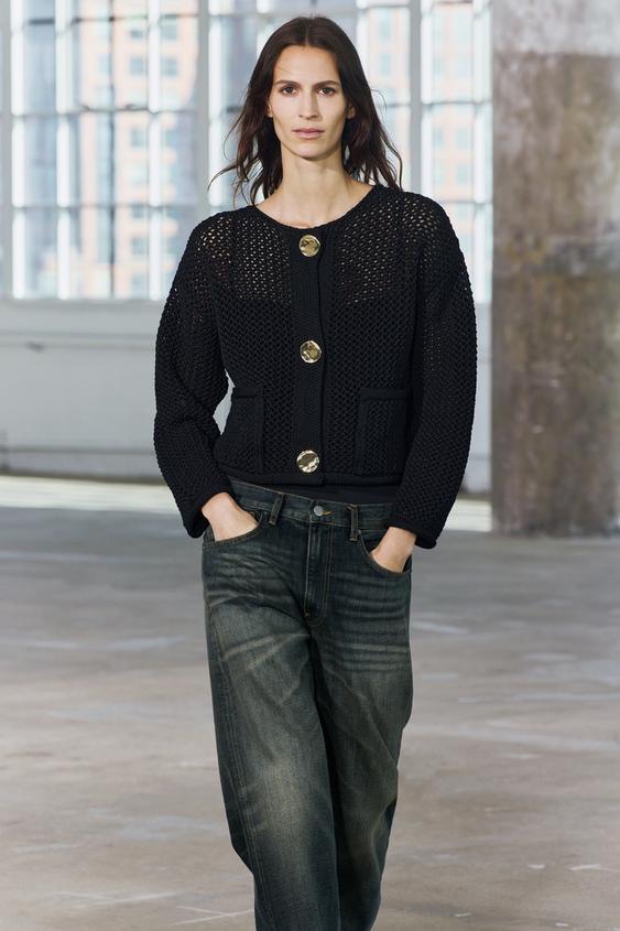 CHUNKY-KNIT CARDIGAN - Black by Zara - Image 1
