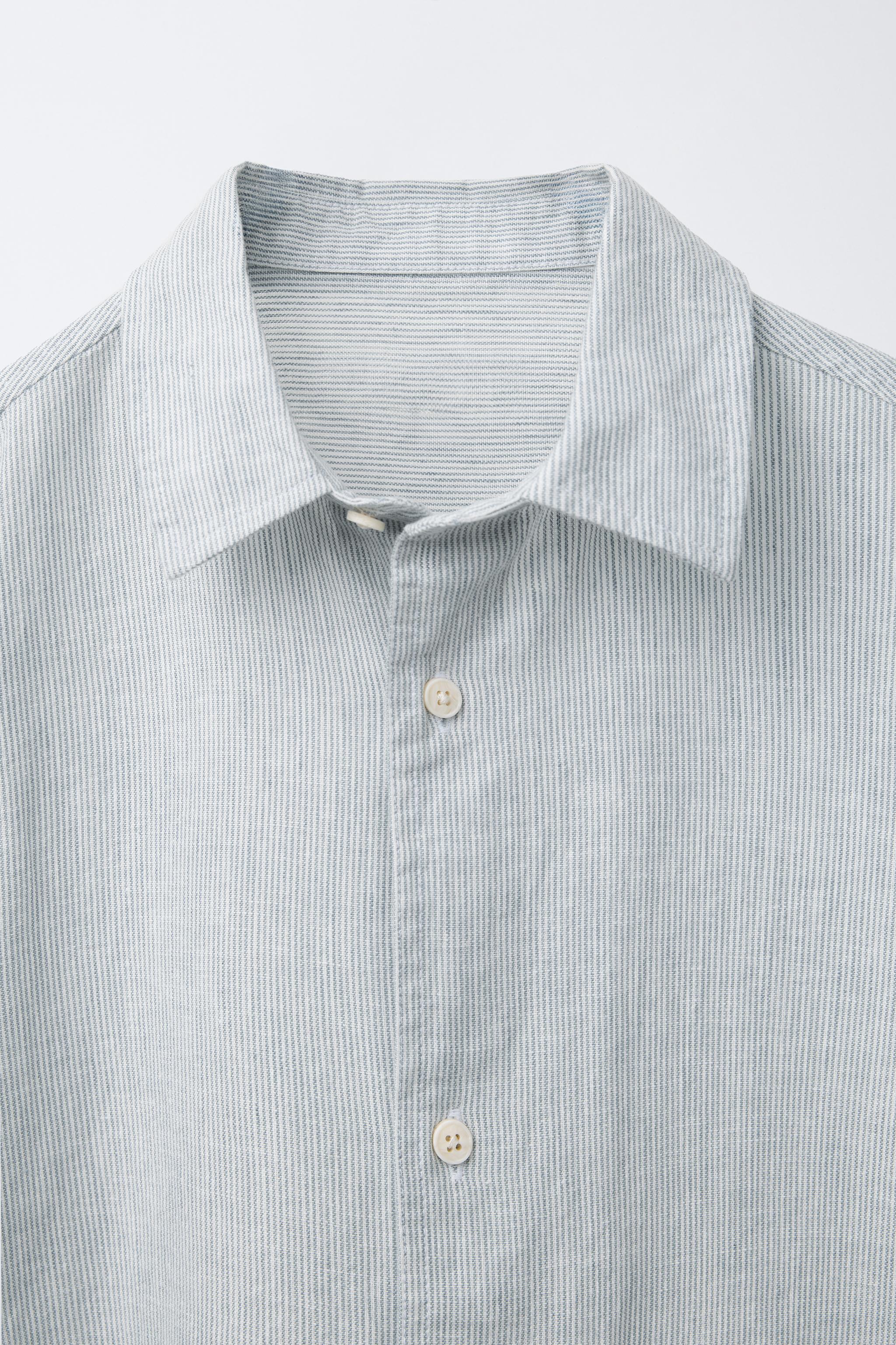 STRIPED LINEN BLEND SHIRT - Blue / Gray | ZARA United States