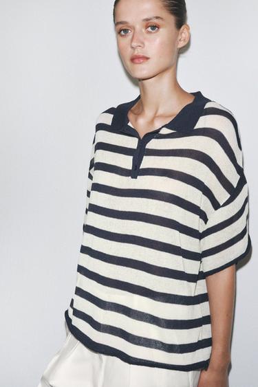 STRIPED KNIT POLO SHIRT - striped by Zara - Image 3
