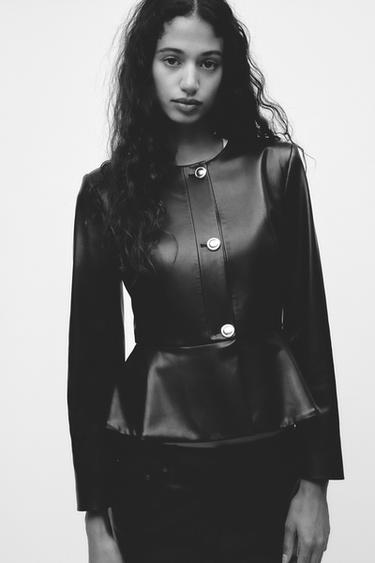 BLAZER PEPLUM DE POLIURETANO - Preto da Zara