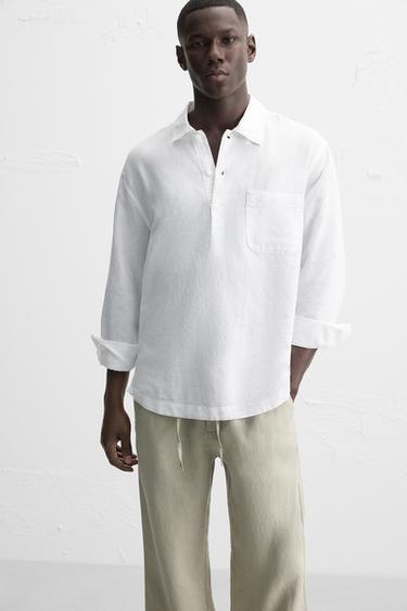 CHEMISE POLO LIN ET COTON - Blanc de Zara - Image 6