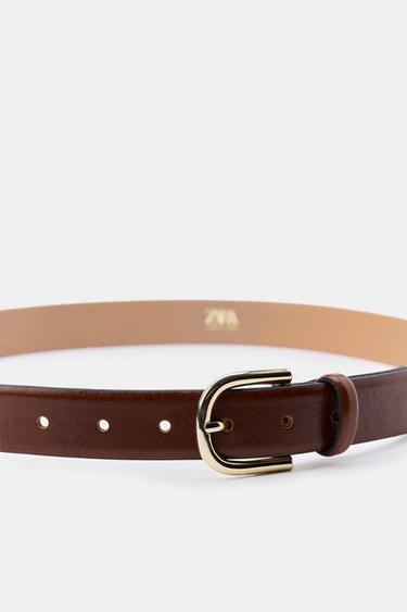 100% LEATHER BELT WITH OVAL BUCKLE - Brown by Zara