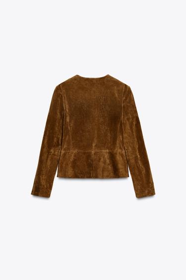 100% LEATHER JACKET - whisky by Zara - Image 7