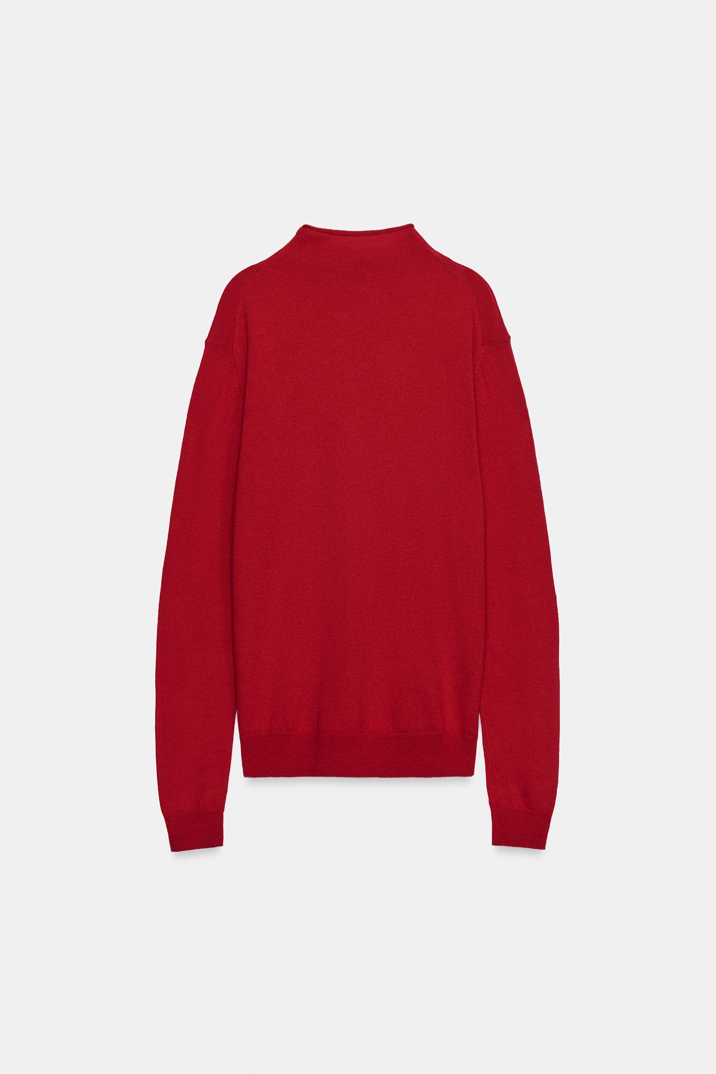Женский свитер Zara Extra-Soft 100% Wool Mock Neck, цвет: Красный — фото 7
