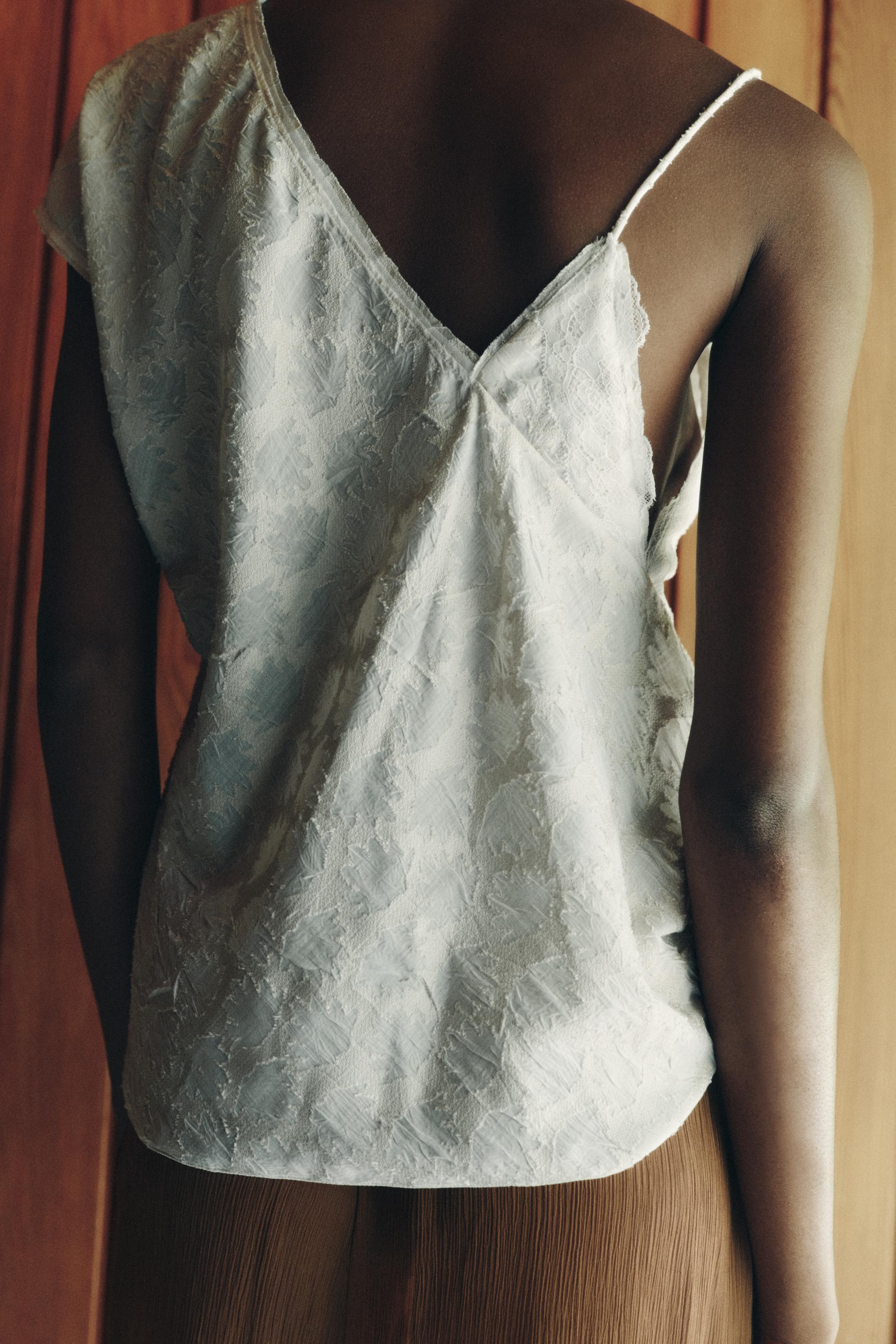 ASYMMETRIC JACQUARD TOP ZW COLLECTION - Oyster-white | ZARA