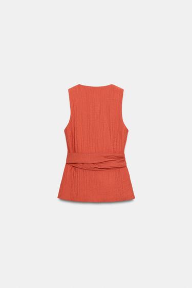 WAISTCOAT WITH TIE - Burnt orange by Zara - Image 6