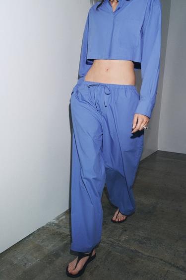PANTALON STYLE PYJAMA EN POPELINE - Bleu indigo de Zara - Image 2