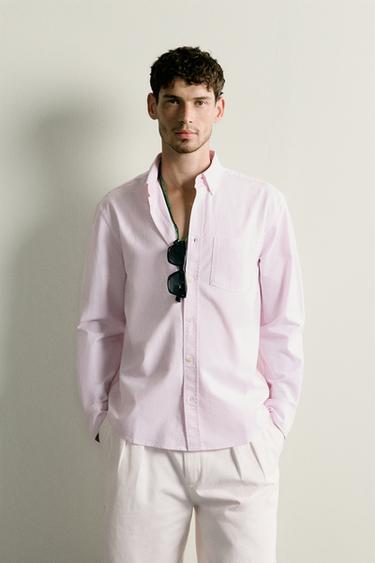 CHEMISE REGULAR FIT STRUCTURE OXFORD - Rose / Blanc de Zara