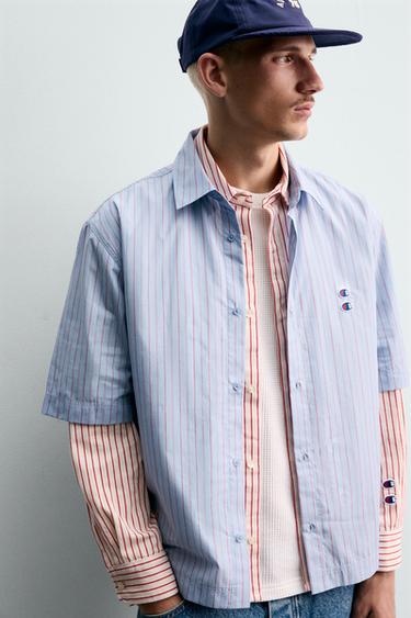 STRIPED SHIRT WITH PATCHES CHAMPION ® X ZARA - Blue by Zara - Image 4
