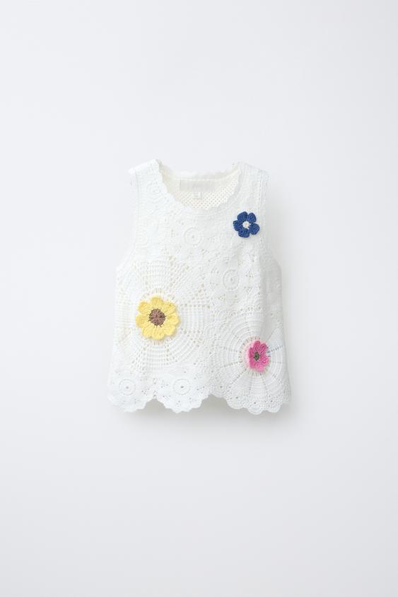 TOP PUNTO CROCHET FLORES - Crudo de Zara - Imagen 0