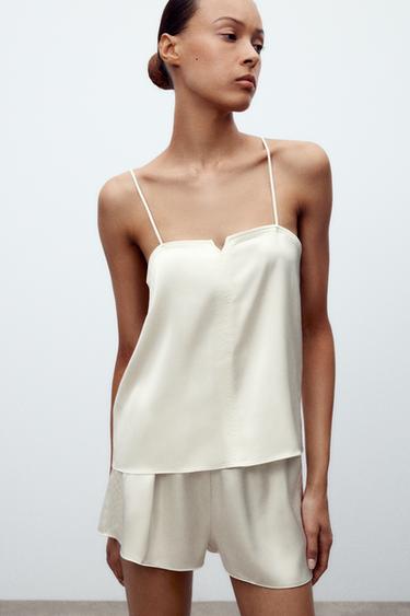 SATIN CAMISOLE TOP - Oyster-white by Zara
