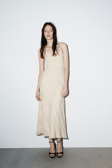 Zara LACE MIDI DRESS - Ecru
