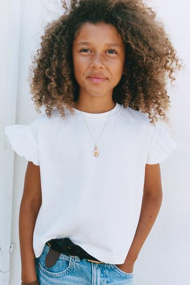 Zara PLAIN RUFFLE T-SHIRT - White