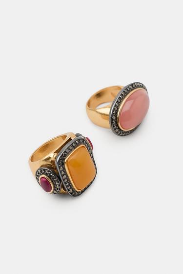 PACK OF 2 RINGS WITH SHINY STONES - Golden by Zara