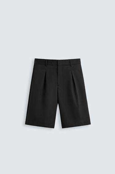 BERMUDA ALGODÓN - LINO PLIEGUES - Negro de Zara