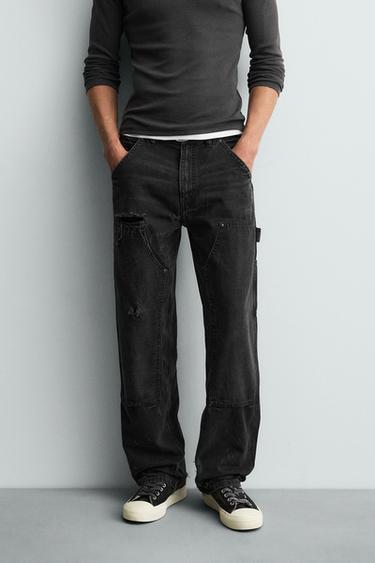 JEANS CARPINTEIRO COM EFEITO LAVADO - Preto da Zara