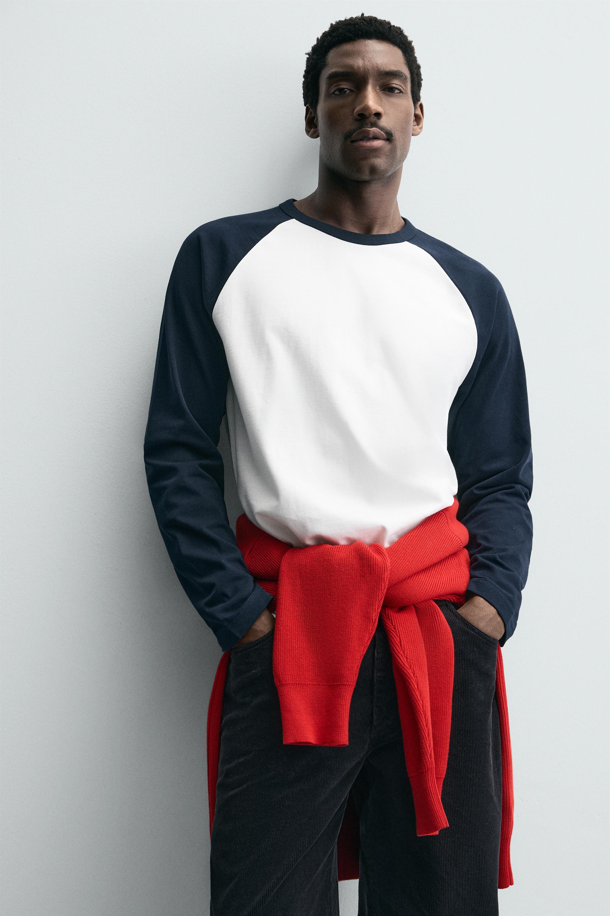 カラーブロックラグランスリーブTシャツ - ブラウンブルー | ZARA