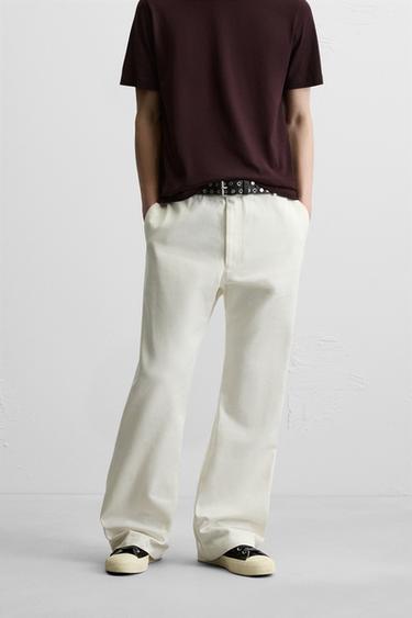 Zara FLARE FIT PANTS - Oyster-white
