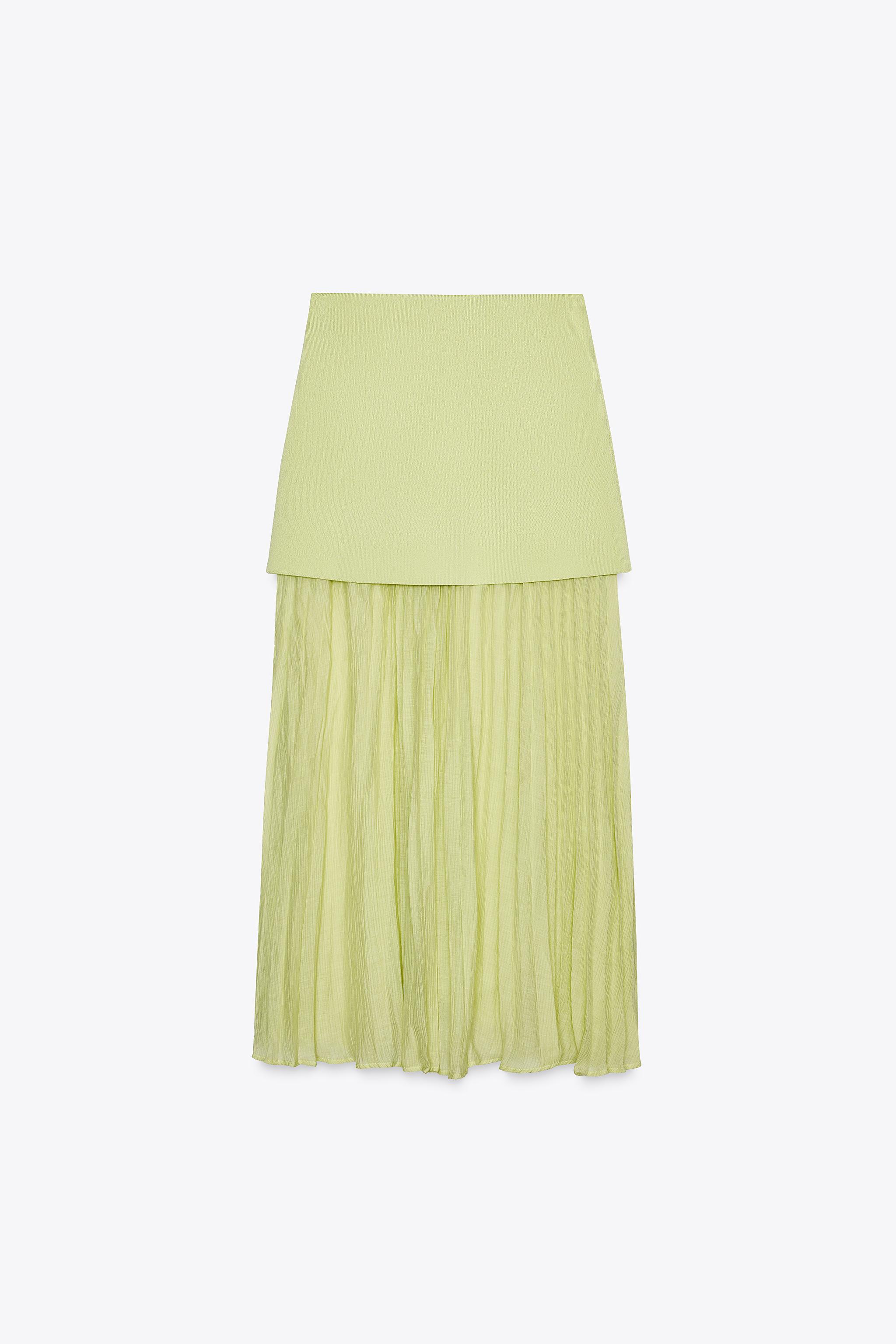 MIXED PLEATED KNIT SKIRT - Brown | ZARA United States