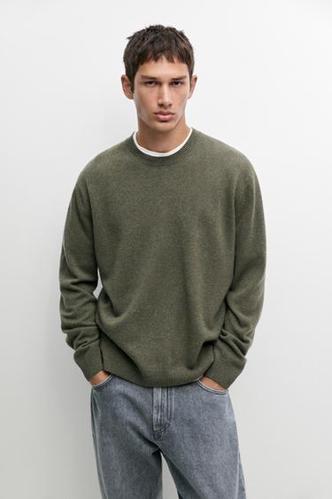 Wool blend round neck knit sweater — Mid khaki 2