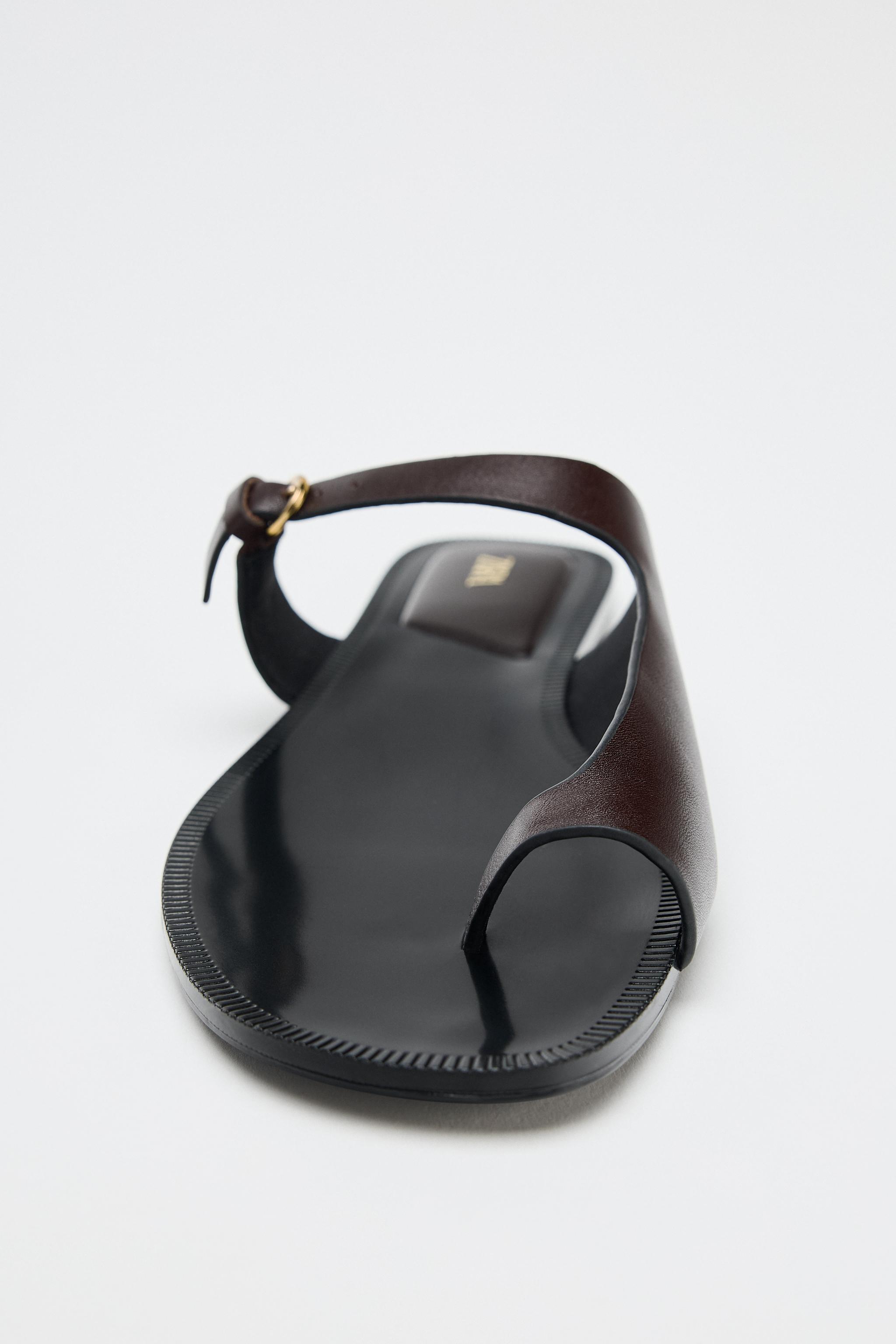 ASYMMETRIC LEATHER FLAT SANDALS - Brown | ZARA United States ASYMMETRIC LEATHER FLAT SANDALS - Brown | ZARA United States