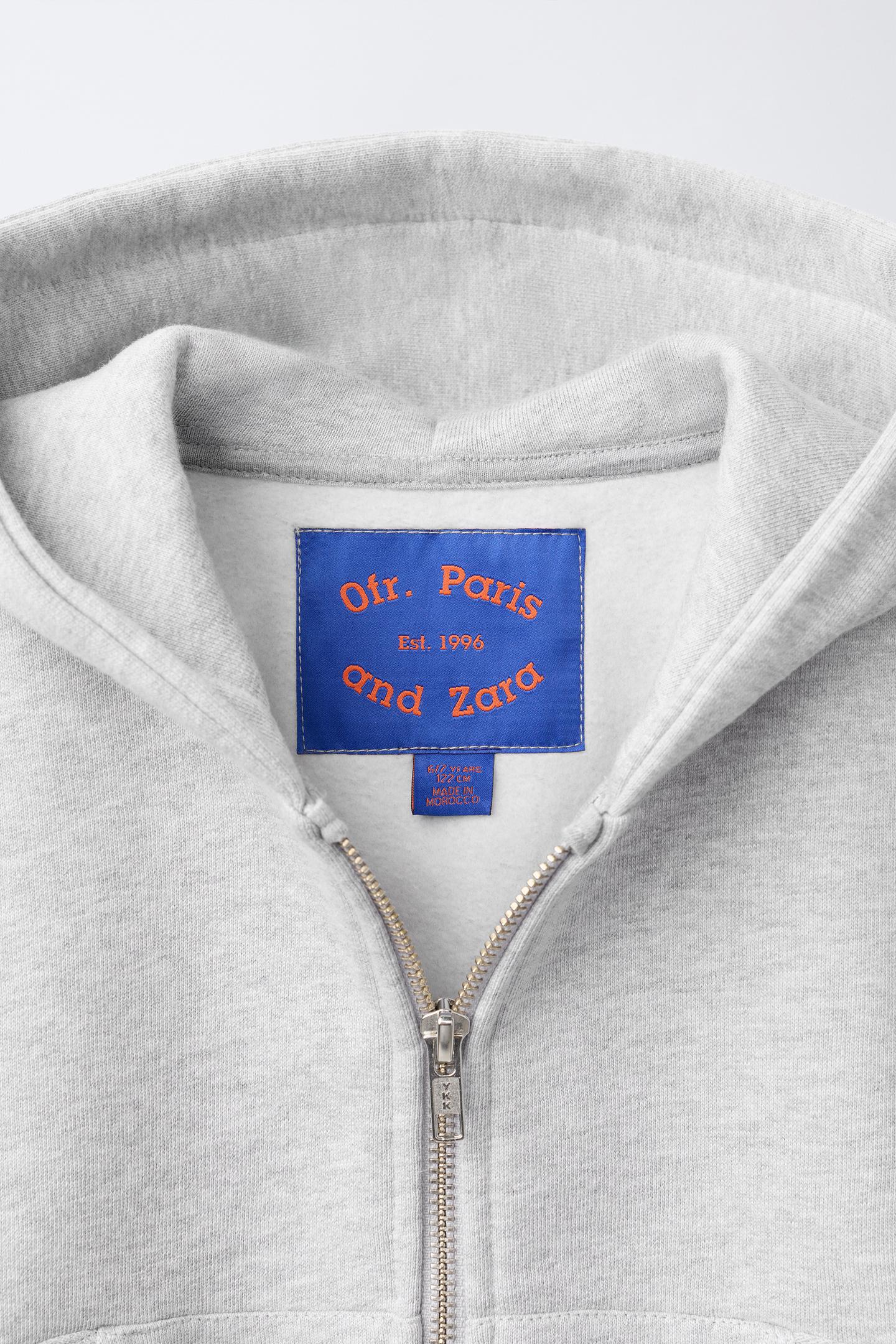 Детское худи Zara 0FR. Paris X ZARA Embroidered Zip-Up, цвет: Серый меланжевый — фото 4