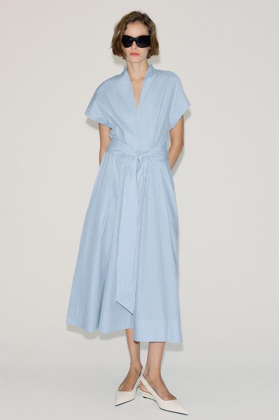 VESTIDO DE POPELINA ZW COLLECTION - Riscas da Zara - Imagem 0