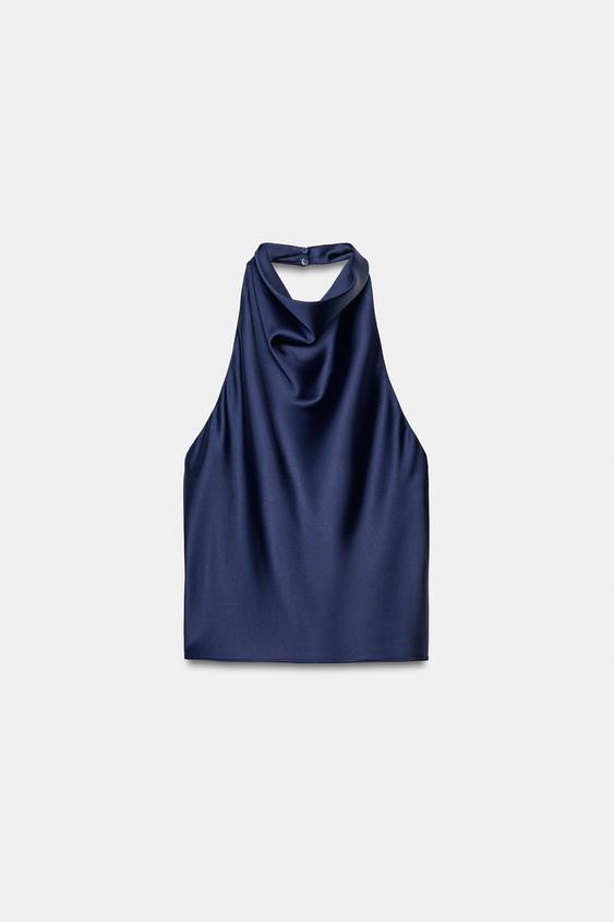 TOP HALTER ACETINADO - Azul-tinta da Zara - Imagem 0