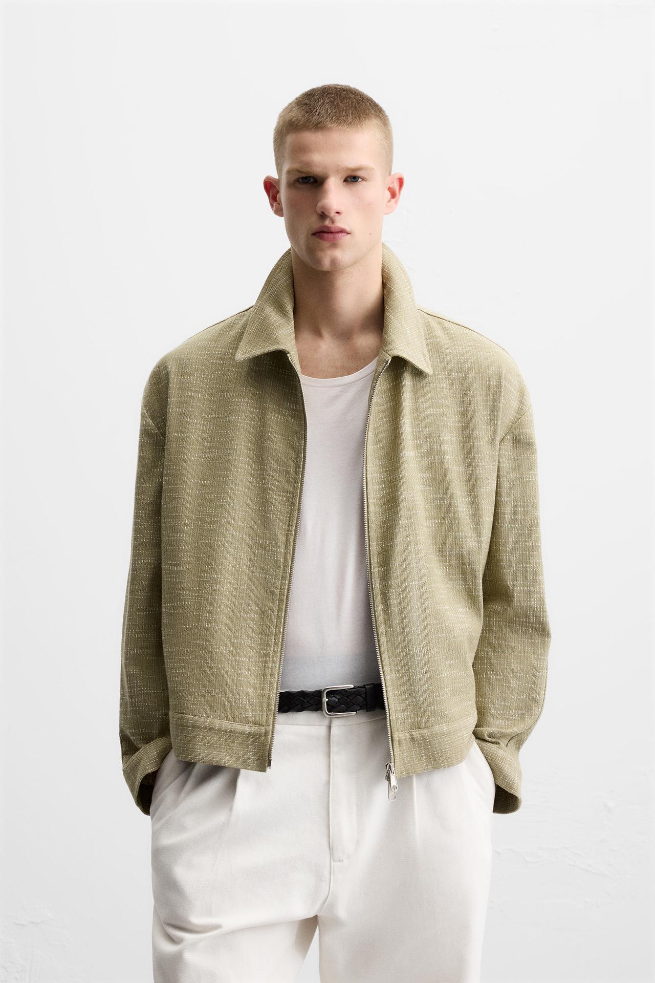 Zara STRUCTURED ZIP OVERSHIRT - Green