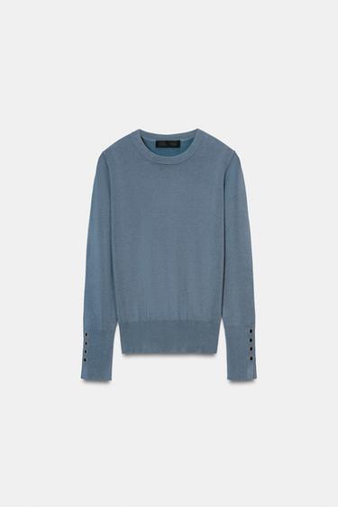 KNIT JUMPER WITH BUTTONS - Blue / Grey by Zara - Image 0