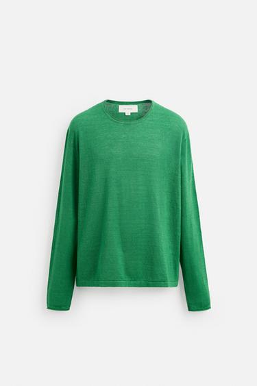 Zara LIGHTWEIGHT 100% HEMP SWEATER - Emerald