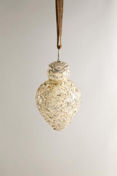 CRACKLED CHRISTMAS TREE BAUBLE - Silver by Zara - Image 1