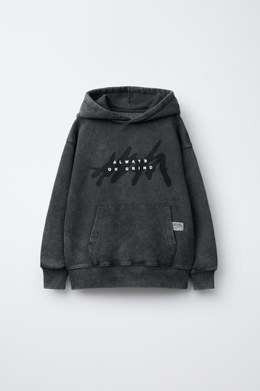 グラフィティウォッシュ加工フーディダークアンソラジットZaraのグラフィティウォッシュ加工フーディ - ダークアンソラジット