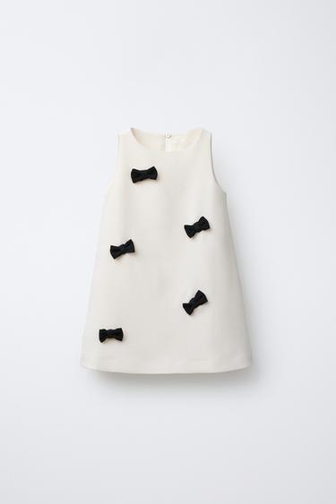 VESTIDO COM LAÇOS EM CONTRASTE - Cru da Zara