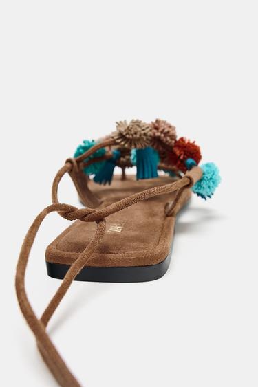 BEADED STRAPPY SANDALS - Multicoloured by Zara - Image 4