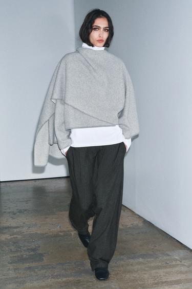 100% WOOL COAT WITH SCARF - Pearl grey by Zara