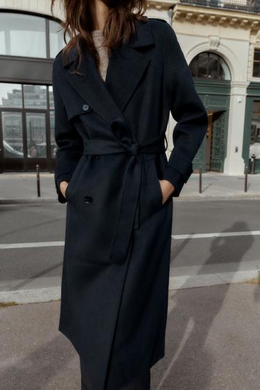 WOOL COAT WITH BELT - navy by Zara