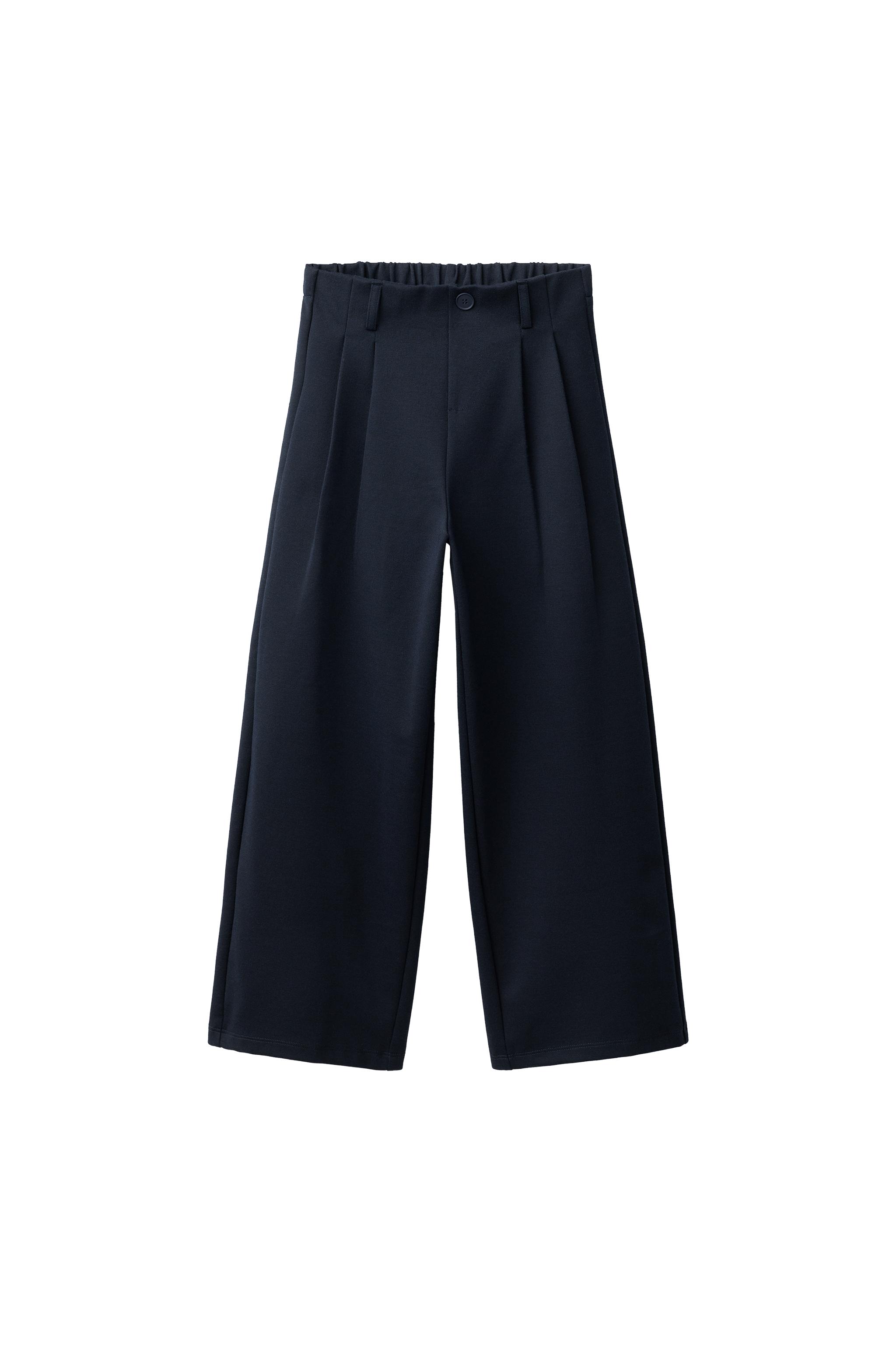 WIDE LEG PLEATED PANTS - Navy blue | ZARA United States