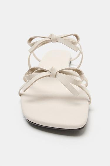 LEATHER BOW SANDALS - white by Zara - Image 4