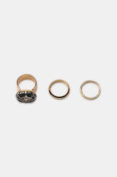 Zara 3-PACK OF JEWELED BAND RINGS - Golden
