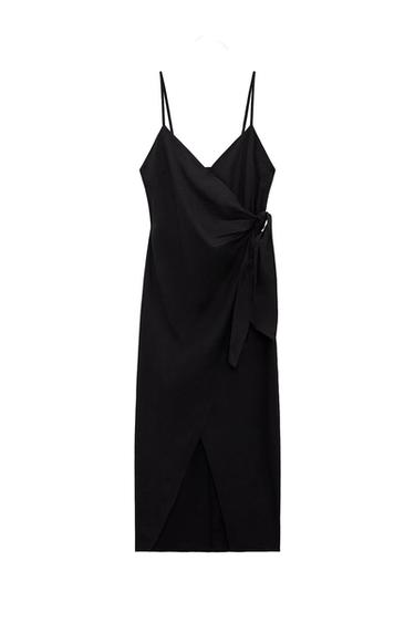 LINEN BLEND SLIP DRESS WITH KNOT