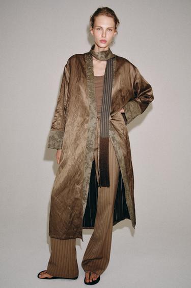 ZW COLLECTION JACQUARD KIMONO WITH SCARF - Pale pink by Zara