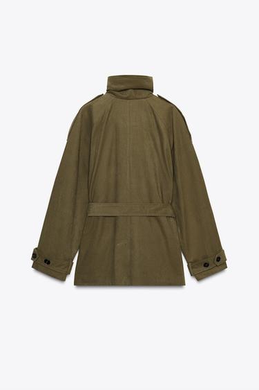 BELTED COTTON TRENCH COAT - Dark khaki by Zara - Image 7