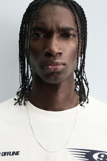 Zara COMBINED TEXT PRINT T-SHIRT - Oyster-white