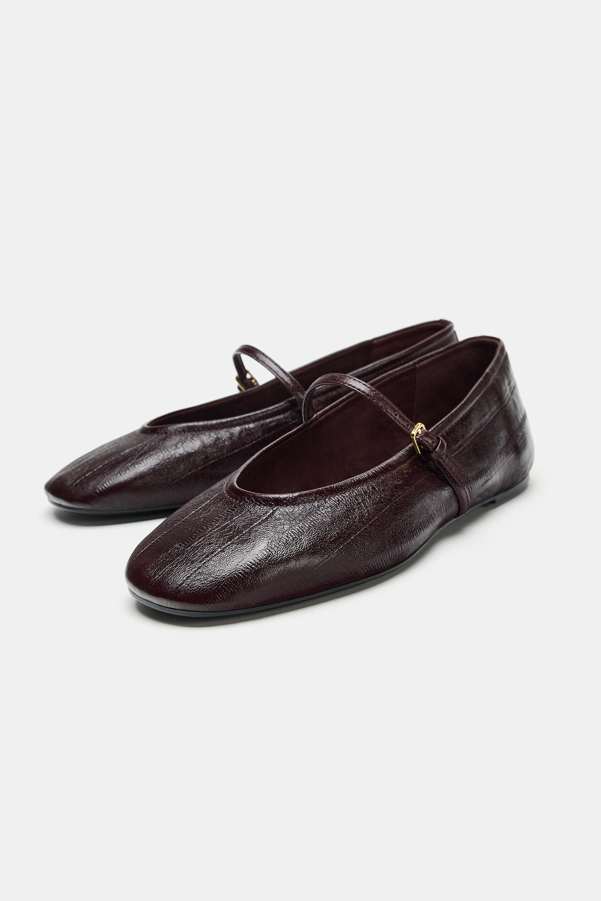 TEXTURED LEATHER BALLET FLATS